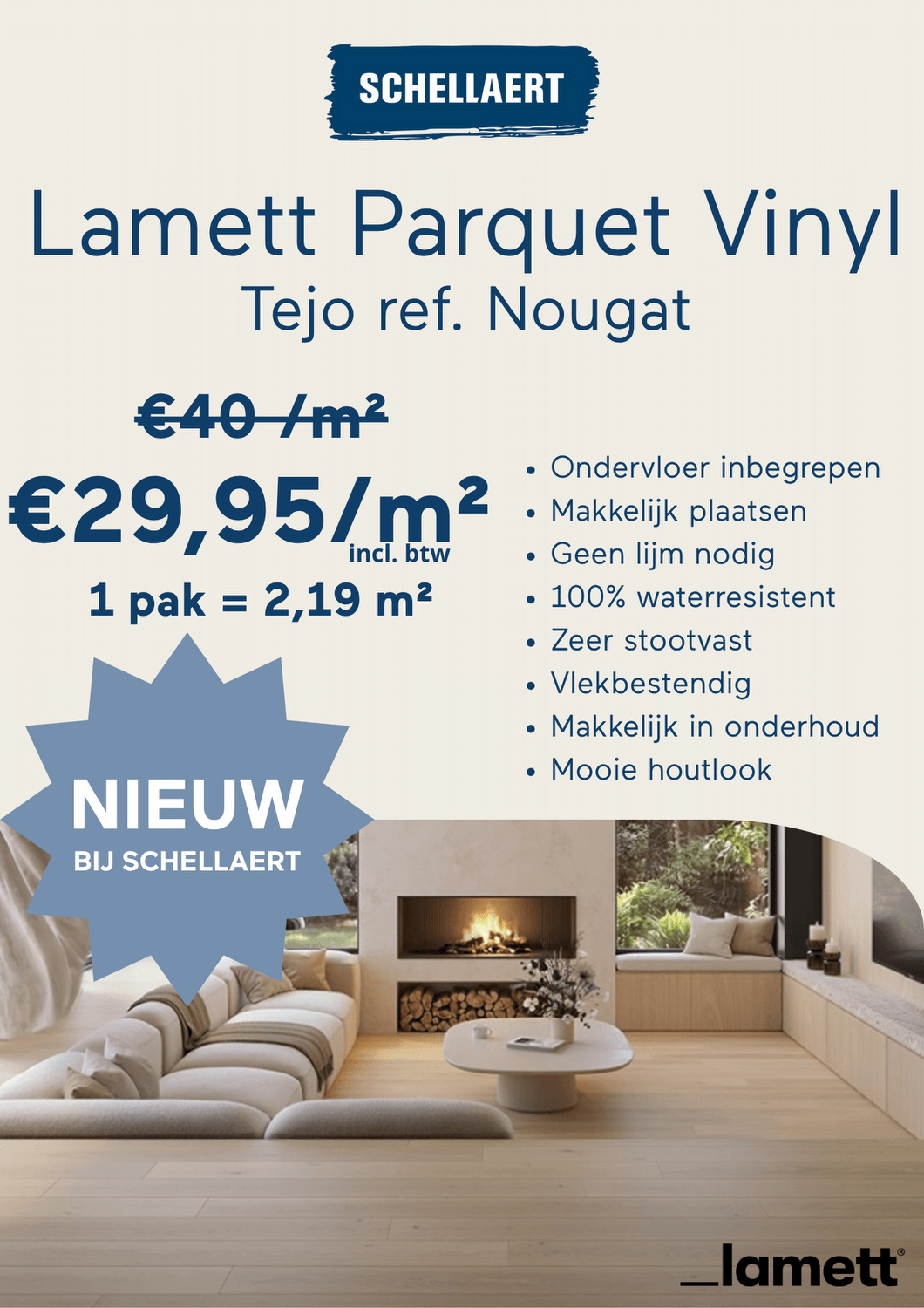 NIEUW bij Schellaert: Lamett Parquet Vinyl Tejo Nougat